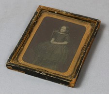 Original AMBROTYPE photograph c1870 - young girl with short hair - quarter plate picture