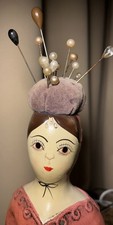 Vintage Lady Pincushion Gemma Taccogna Style Paper Mache Folk Art 7.5” picture