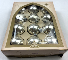 VTG Trim-A-Tree Box Of 12 Mercury Glass Christmas Ornaments 2.5’’ 60s-70s Silver picture