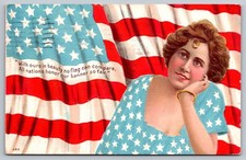 1909 Patriotic Vintage Postcard Woman & American Flag Norfolk VA picture