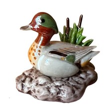 Vtg Hagen Renaker Mallard Duck Glossy Gold Figurine Reed Base Signed HR Bird picture