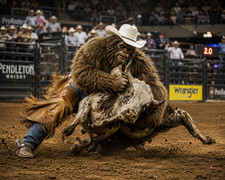 PT17 Bigfoot Bulldogging a Steer at the Rodeo Quality Art Photograph 8X10 Size picture