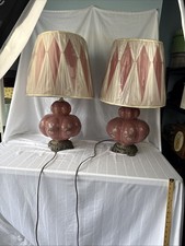 VTG Pair Falkenstein Pink Glass Double Bubble Lamp Hollywood Regency MCM picture