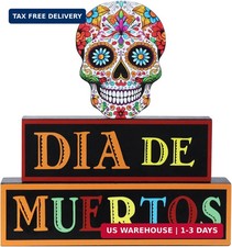 Day of the Dead Decor, Wood Block Sugar Skull Dia De Los Muertos Decor picture