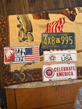 Vintage 1976 US Bicentennial 11pc Lot Lic Plates Tapestry Jewelry Liberty Bell picture