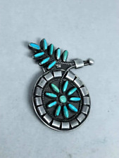 VINTAGE STERLIN SILVER ZUNI PETITE POINT OLD PAWN TURQUOISE BROOCH / PIN picture