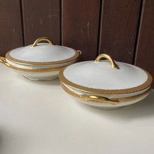 Pair Antique Tureens Charles Field Haviland GDA Limoges Covered Round Dishes picture