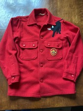 Vintage BSA Boy Scouts of America Red Wool Shirt Jacket True VTG (S) Bull Patch picture