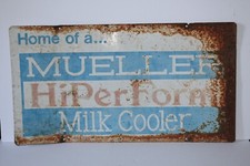 ORIGINAL VINTAGE Mueller Milk Cooler tin metal advertising store sign 26 x 14 picture