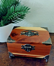 Vintage Cedar Jewelry Trinket Jewelry Box Chest Velvet Lined 6