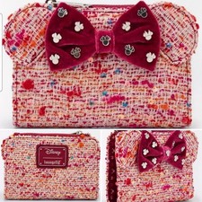 NWT Loungefly Disney Minnie Mouse Raspberry Boucle Cosplay Bow Wallet NEW picture