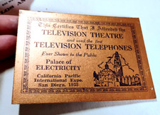 1935 California Pacific Int'l Expo Souvenir 1ST EVER TELEVISION TELEPHONES Card picture
