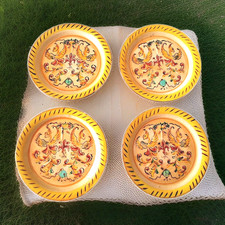 Vintage Japan Fleur de Lis Hand Painted Mini Plates Coasters Paper Mache Set-4 picture