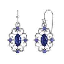 1928 Jewelry Women's Navette Ocean Blue Crystal Royale Filigree Drop Earrings picture