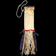 Antique Circa 1900 Iroquois Attributed Medicine Bag Deerskin Trade Cloth Fringe  picture