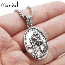 MENDEL Mens St Saint Christopher Medal Pendant Necklace Stainless Steel Amulet picture