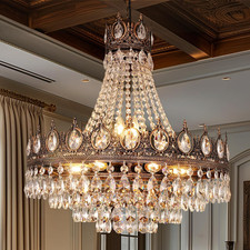 French Empire Crystal Chandelier, 9-Light Farmhouse Antique Bronze Chandelier Vi picture