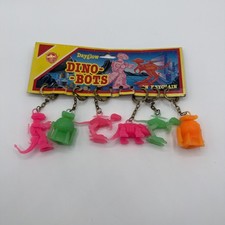 Vintage Dino Bots Keyrings on Card 80s Neon Robot Dinosaur Mini Figures Toy picture