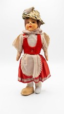 Vintage European Folk Costume Doll Red Dress w/ Apron & Woven Hat picture