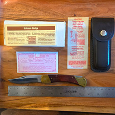 Schrade+ LB-7 Bear Paw Pocketknife Leather Sheath and original box picture