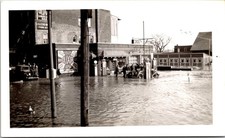 Flood Scene 1930s Snapshot Photograph Vintage Cars Gas Station Amsterdam NY picture
