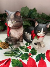 Vintage Schmid Christmas Cats 2 Figurines 1983 In Very Good Condition Sweet MEOW picture