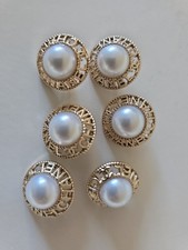 STAMPED Chanel lot of 6 Designer Pearl Gold Button Metal 23mm picture