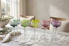 10 x Rare Val Saint Lambert Attributed Rainbow Champagne Coupe set- Diamond cut picture