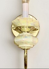 Vintage MCM Lusterware Brass Wall Sconce Pair Hollywood Regency Japan Sticker picture