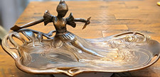 Antique Art Nouveau Bronze Card Tray Maiden Reading WMF Design 219 C Stamp picture