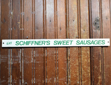 SCHIFFNER'S SWEET SAUSAGES PAINTED METAL SIGN VINTAGE 1950s GROCERY STORE DEALER picture