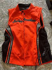 Harley-Davidson Orange/Black Mesh Lined Lace-Up Sides Zip Front Vest picture