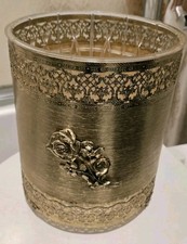 Vtg Stylebuilt NY Gold Ormolu Rose Flower Waste Basket Trash Can Cover WithLiner picture