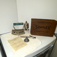 Rare Argentina Simplex liquid fuel iron , box , pump , funnel , tool and more b6 picture