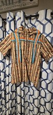 Native American Cherokee Men’s Ribbon Shirt Browns Cotton Size Medium Vintage picture