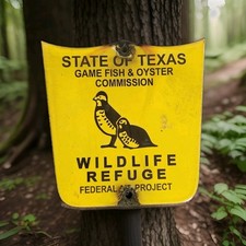 Vintage Texas Game Fish Porcelain Sign Wildlife Refuge Federal Project Gas Oil picture