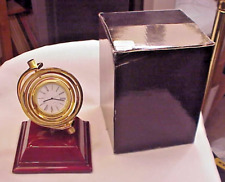 NEW in Box Quartz Gyro Gyroscope Gyroscopic Red Wood Base Gold Tone Desk Clock picture