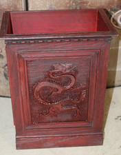 Vintage MCM Chinese Style Rectangle Waste Basket Planter Embossed Dragon Plastic picture