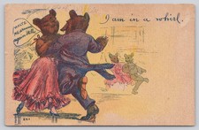 Antique Comic Postcard Dancing Teddy Bears 