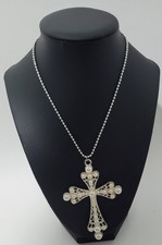 Hip-hop Punk Pearl Cross Pendant With a Silver Tone Ball Chain Necklace 15