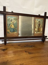 Vintage Early 20th Century Wood Photo Frame Mirror Towel Rack 16” picture