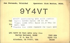 Vintage 1986 QSL Card 9Y4VT San Fernando Trinidad Ham Radio Amateur DX CQWW picture