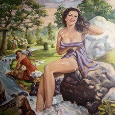 RARE C 1950 Pin Up Swimming Girl Print Spanish Mexican Seniorita Becerill Artist picture