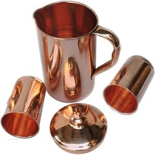 100% Pure Copper Water Jug Smooth Pitcher with 2 Tumbler and 1.5 Ltr Capacity picture