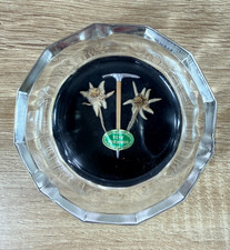 Vintage Echt Edelweiss Glass Ashtray Real Dried Flowers Ice Axe Alpine Souvenir picture