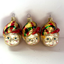 Vintage glass assorted Christmas ornaments boy w/ multi color stripe cap 1950's picture