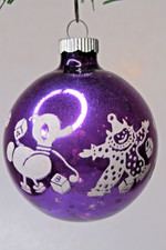 VTG 1960s Glass Pictured CLOWN DUCK TEDDY BALL Christmas Ornament Paragon PURPLE picture
