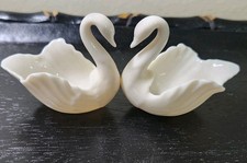 Pair Vintage Lenox USA Porcelain Swan Figurines Salt Cellars Trinket Dishes picture