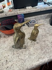 Vintage Solid Brass Penguin Pair 11” & 7.5” Hollywood Regency MCM Decor picture