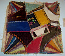 #3)Antique CRAZY QUILT BLOCK Embroidery/Silk Satin+Silk Velvet + PCs. to RESTORE picture